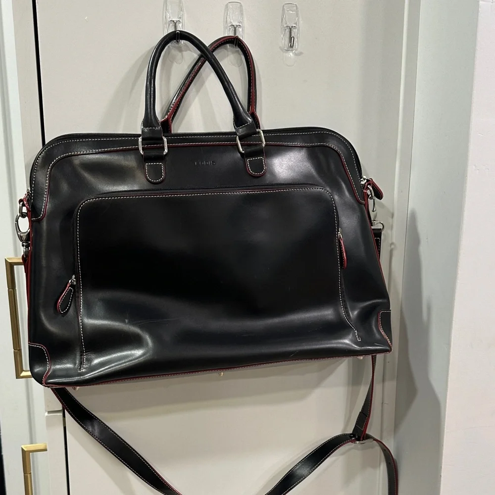 Lodis Black and Red Leather Audrey LaptopTote Bag